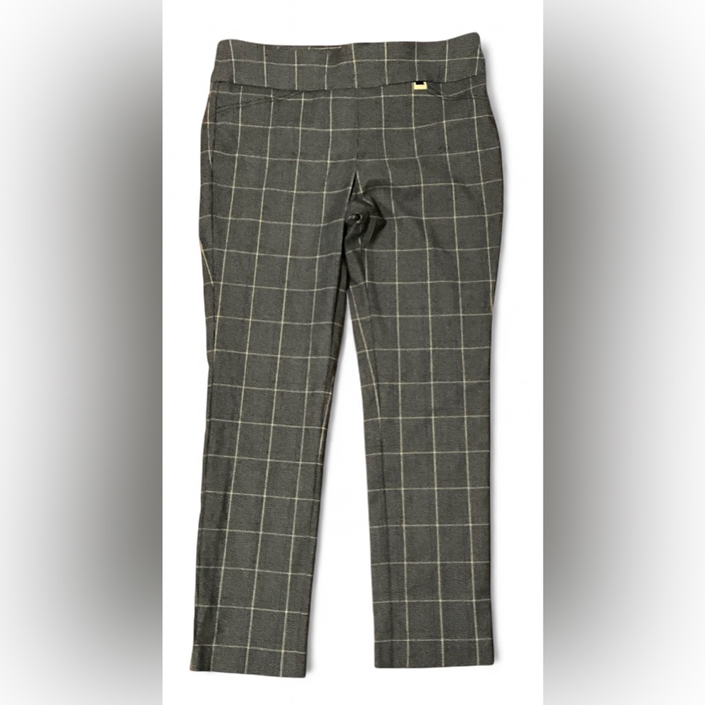 Anne Klein Gray Plaid Cropped Dress Pants Women’s Size 14 | Slim Leg Gold Charm